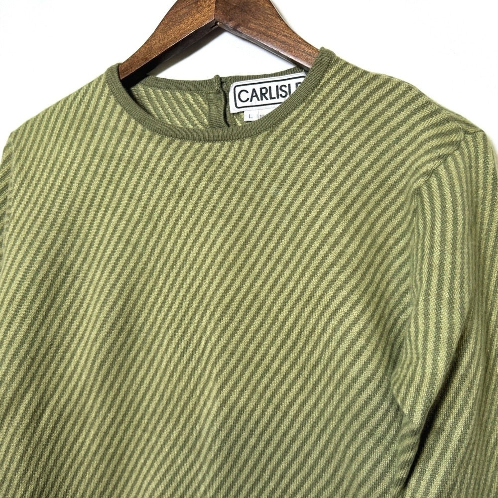 Carlisle Cashmere Silk Blend Diagonal Ribbed Sweater Sage Green Olive Large